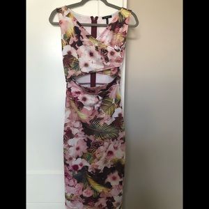 Floral Midi Dress with Cutout